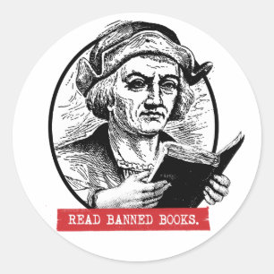 Sticker Rond Christophe Colomb Lit Des Livres Interdits