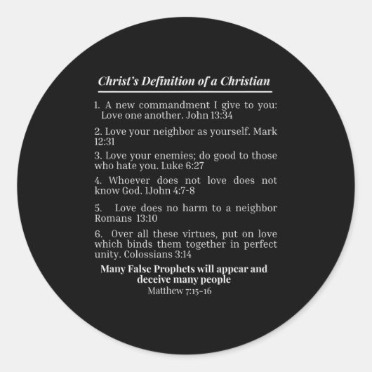 Sticker Rond Christ's Definition Of A Christian Bible Verse Eva (Devant)