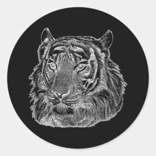 Sticker Rond chrome argent tigre visage animal nature jungle ar