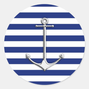 Sticker Rond Chrome comme Ancre mince sur les rayures nautiques