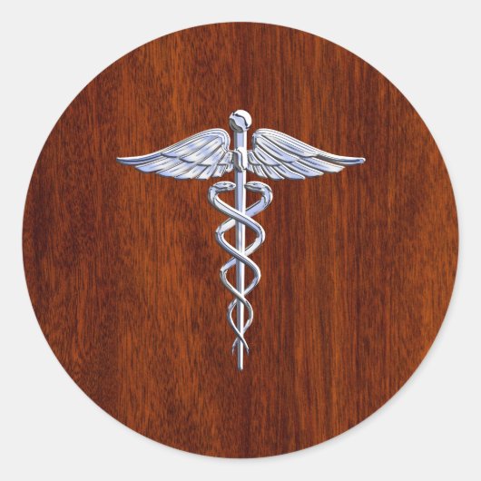 Sticker Rond Chrome Comme Caduceus Symbole Médicale Mahogany Br (Devant)