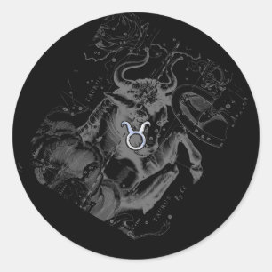 Sticker Rond Chrome comme le signe zodiaque de Taurus sur Hevel