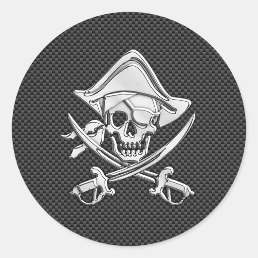 Sticker Rond Chrome comme Pirate sur Black Carbon Fiber (Devant)