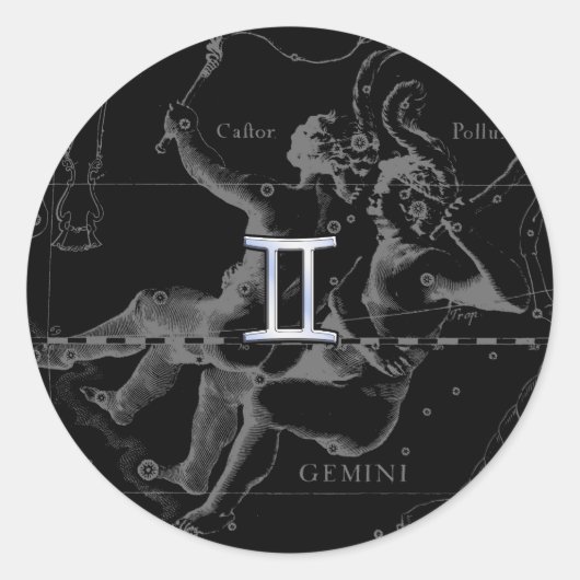 Sticker Rond Chrome d'argent comme Gemini Zodiac Connexion Heve (Devant)