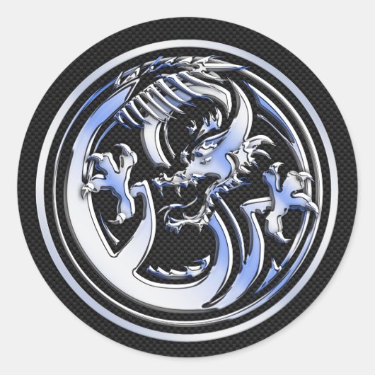 Sticker Rond Chrome Dragon Crest foncé fibre de carbone Impress (Devant)