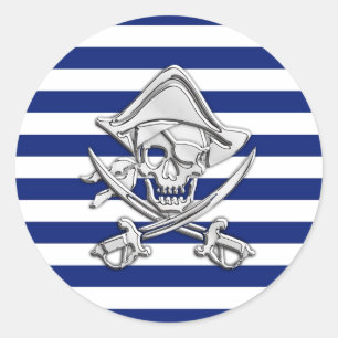 Sticker Rond Chromes Like Pirate on Nautical Stripes