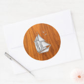 Sticker Rond Chromes Silver like Sailboat on Teak Veneer (Enveloppe)