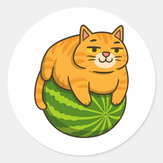 Sticker Rond Chubby Chat sur Watermelon Meme Shirt (Devant)