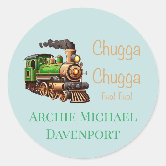 Sticker Rond Chugga Chugga Deux Train Vert Fête d'Anniversaire (Devant)