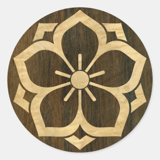 Sticker Rond Chuinyaekikyo Japonais Kamon cerise en fleurs Bois (Devant)