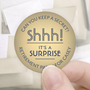 Sticker Rond Chut ! Surprise Retraite Party Marine Bleu & Or