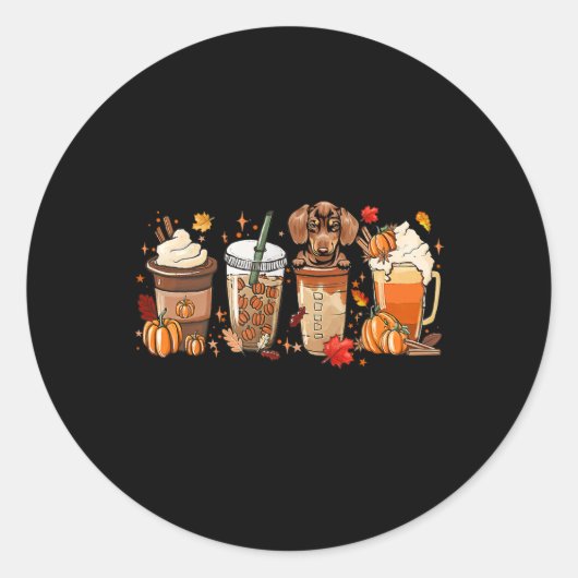 Sticker Rond Chute Café Dachshund Chat Halloween tenue pour la (Devant)