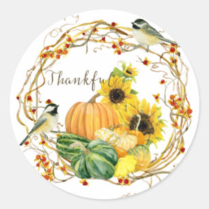 Sticker Rond Chute Citrouille de tournesol Floral Jeu de remerc
