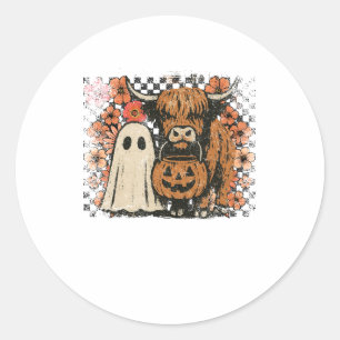 Sticker Rond Chute Cute Vache Highland Ghost Halloween