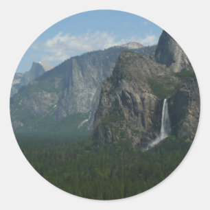 Sticker Rond Chute de Bridalveil et Half Dome à Yosemite