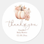 Sticker Rond Chute du Merci Citrouille Baby shower Floral (Devant)