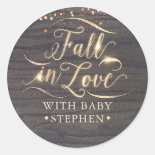 Sticker Rond Chute en amour avec Baby shower bébé