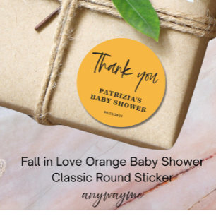 Sticker Rond Chute en Amour Baby shower orange