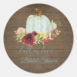 Sticker Rond Chute en Amour Bleu Citrouille Bourgogne Floral Br