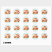 Sticker Rond Chute en Amour Citrouille Automne Feuilles Bleues (Feuille)