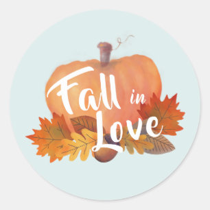 Sticker Rond Chute en Amour Citrouille Automne Feuilles Bleues