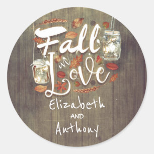 Sticker Rond Chute en amour Rustique Mariage Mason Jar Lumières