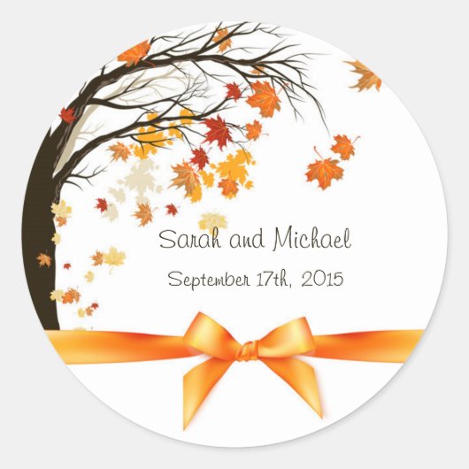 Sticker Rond Chute Feuille Automne Automne Mariage Enveloppe Ph (Devant)
