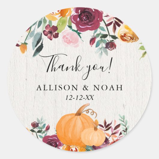 Sticker Rond Chute floral et citrouille aquarelle (Devant)