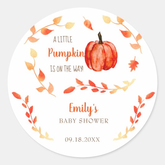 Sticker Rond Chute Petit Baby shower Citrouille Aquarelle Folio (Devant)