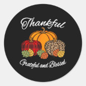 Sticker Rond Chute Plaid Leopard Citrouille Automne Thanksgivin (Devant)