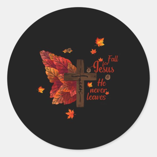 Sticker Rond Chute Pour Jésus Il N'A Jamais Feuille Automne Chr (Devant)