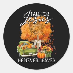 Sticker Rond Chute Pour Jésus Il N'Est Jamais Feuille Chute Aut