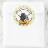 Sticker Rond Chute Puli Chien (noir) Citrouille Feuille mignon (Sac)