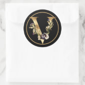 STICKER ROND CHUTE THÈME OR MONOGRAMME V AVEC FLEURS (Sac)