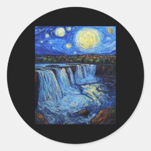 Sticker Rond Chutes du Niagara - Style Van Gogh - Nuit étoilée