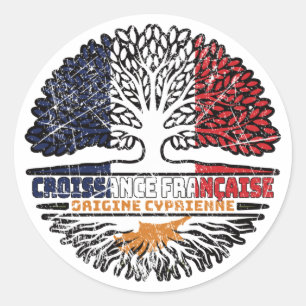 Sticker Rond Chypre Chypriote Français France Arbre Roots
