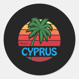 Sticker Rond Chypre Été Palmier Plage Cadeau Chypriote Graphiqu