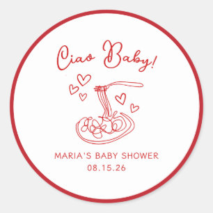 Sticker Rond Ciao Baby ! Baby shower de pâtes italiennes à la m