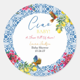 Sticker Rond Ciao Baby Carrelage Bleu Italien Citrons Baby Show