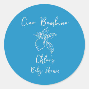 Sticker Rond Ciao Bambino Baby shower au citron tiré à la main