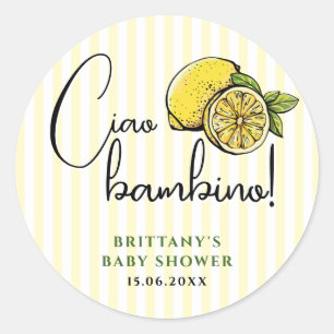 Sticker Rond Ciao Bambino Lemon Baby shower d'été italien