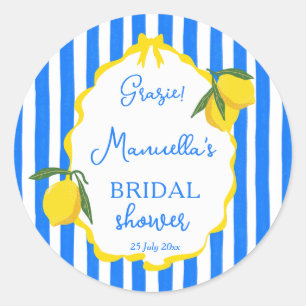 Sticker Rond Ciao bella rayures bleues citrons cadeau de remerc