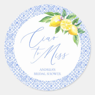 Sticker Rond Ciao Miss Lemon Carrelage Italien Bleu Baby Shower