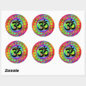 Sticker Rond Cible Tie-dye avec symbole Om (Feuille)