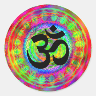 Sticker Rond Cible Tie-dye avec symbole Om