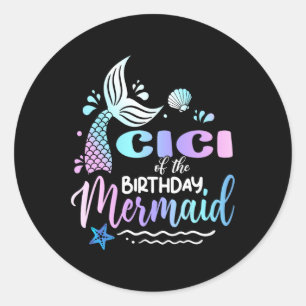 Sticker Rond Cici De L'Anniversaire Famille Mermaid Corresponda