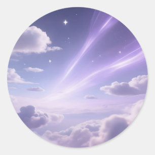 Sticker Rond Ciel Auroral Pourpre Rêveur Nuages Étoiles