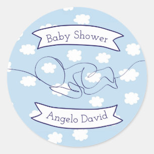 Sticker Rond Ciel bleu et nuages Garçon bébé