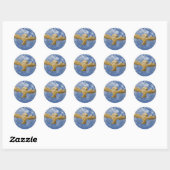 Sticker Rond Ciel bleu, Gold Barn Owl Party Favoriser (Feuille)