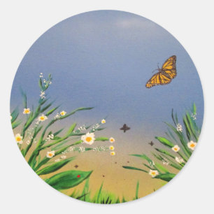 Sticker Rond Ciel de coucher de soleil papillon paisible esthét
